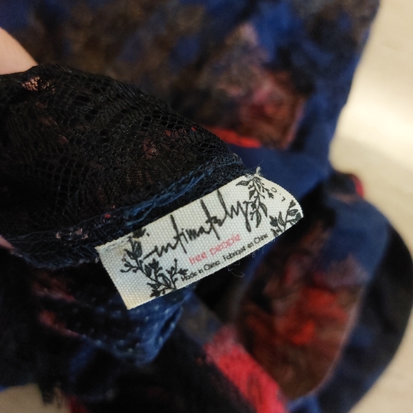Free People Intimately Blue Red Floral Flowy Lace Short Dress Nightgown Tunic - Picture 9 of 13